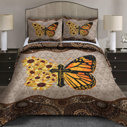 Butterfly Faith Cross Quilt Bedding Set MT290901T