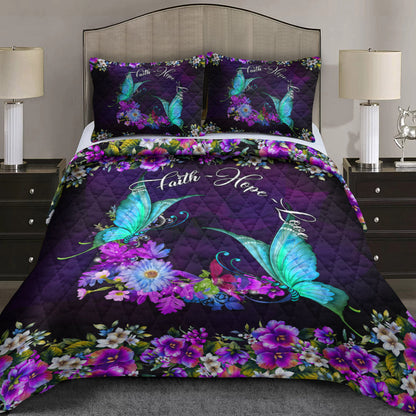 Butterfly Floral Quilt Bedding Set HT240919