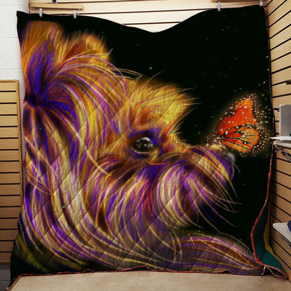 Butterfly Yorkie Dog CL16110379MDQ Quilt Blanket