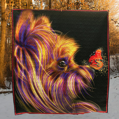 Butterfly Yorkie Dog CL16110379MDQ Quilt Blanket