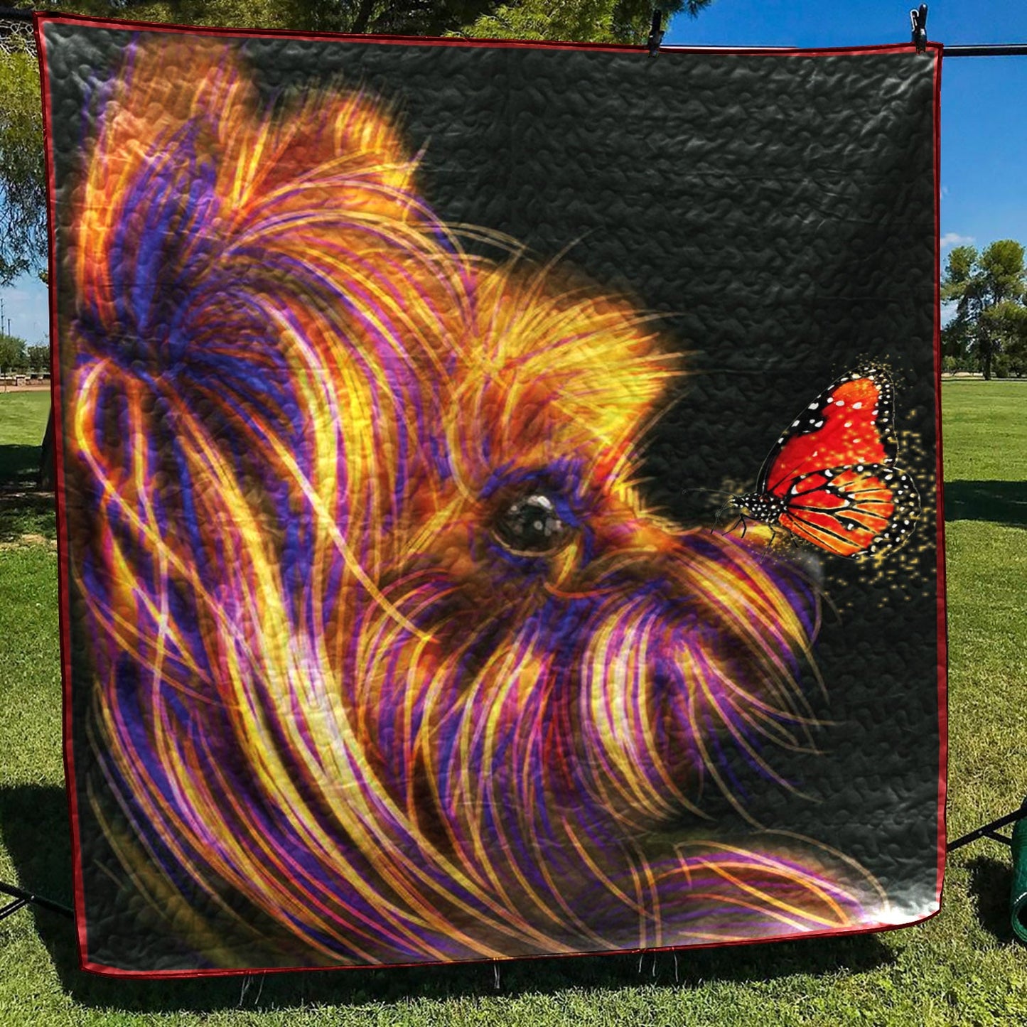 Butterfly Yorkie Dog CL16110379MDQ Quilt Blanket