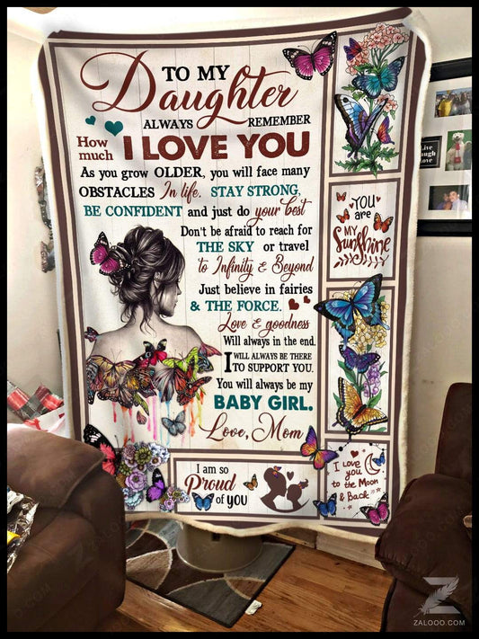 Butterfly To My Daughter Love Mom CL29110148MDF Sherpa Fleece Blanket