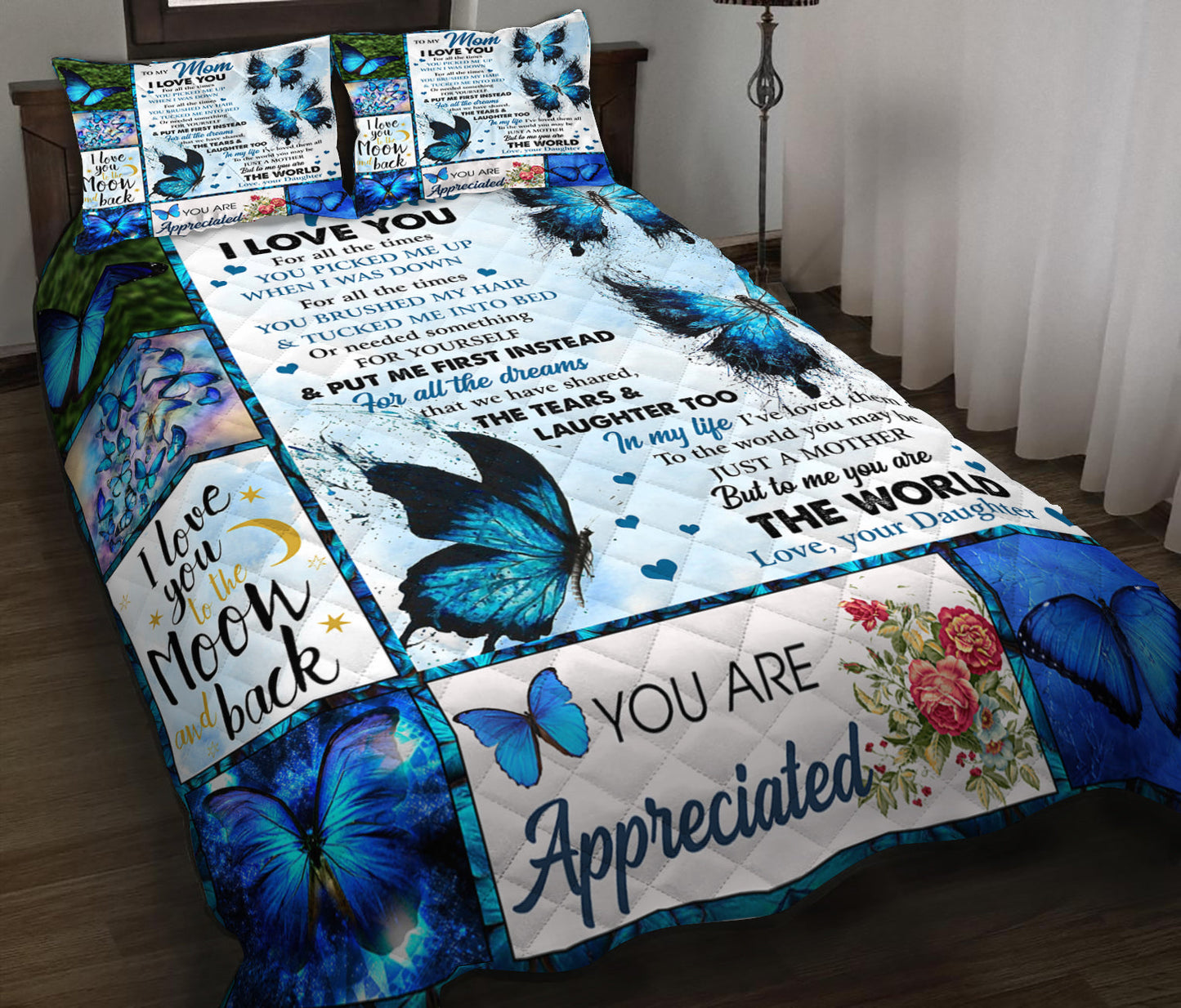 To My Mom I Love You For All The Time Butterfly Quilt Bedding Set HN11042302QB