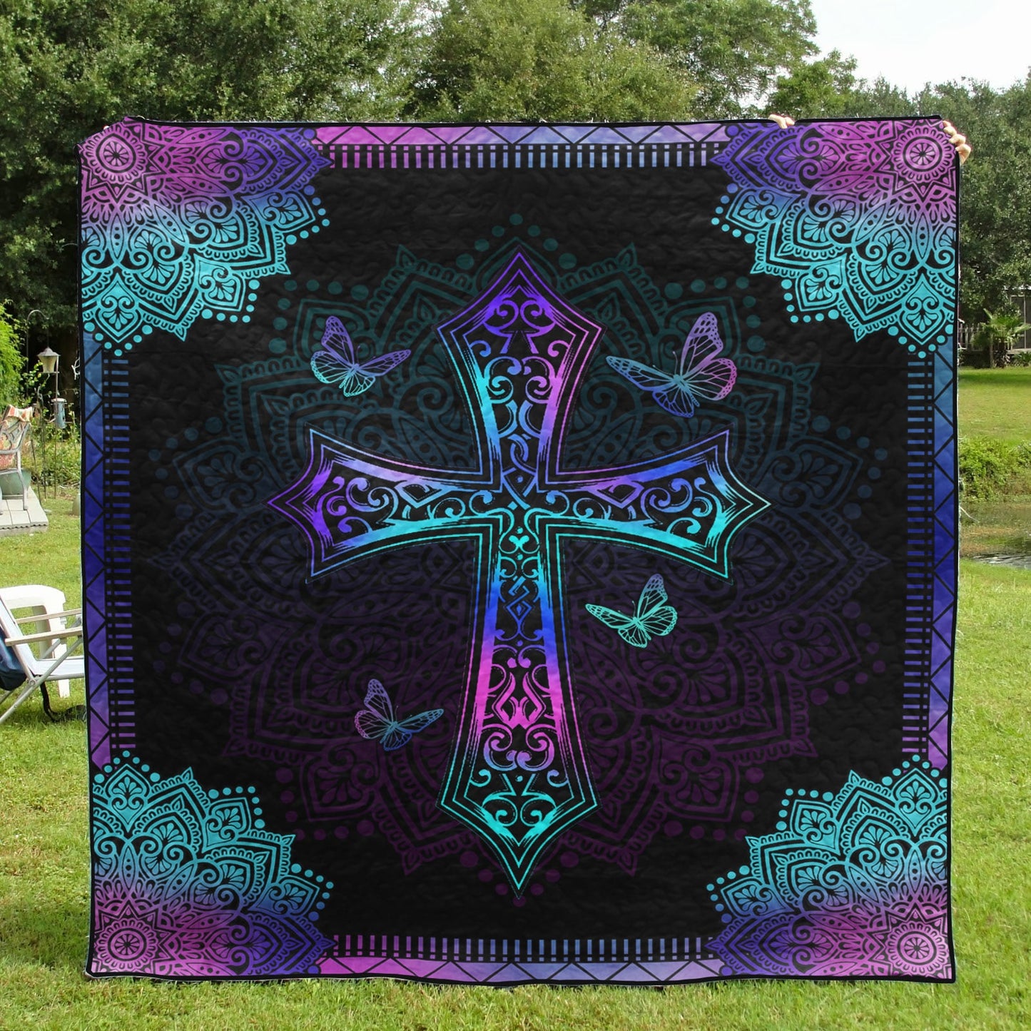 Butterfly Bohemian Cross Quilt Blanket HN010601M