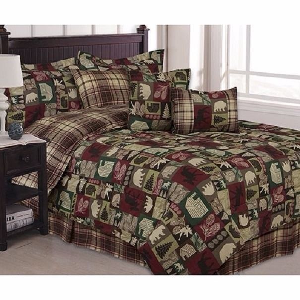 Cabin Patchwork Bear Moose Pine Tree CLM2810094B Quilt Bedding Set