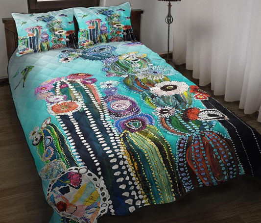 Cactus And Hummingbird Quilt Bedding Set HM0909002