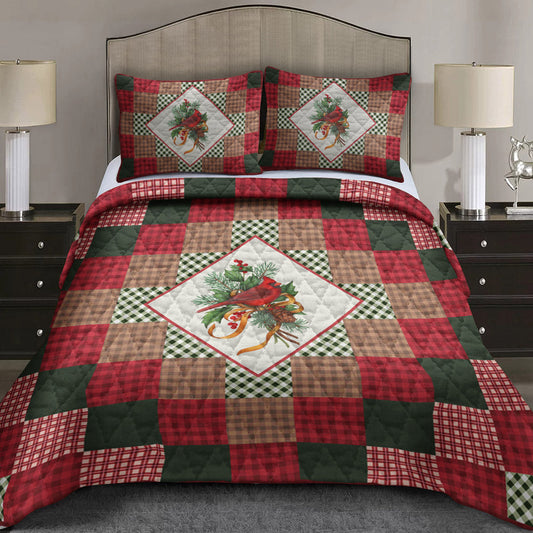 Cardinal Greenery Diamond Patchwork CLH2110025B Quilt Bedding Set