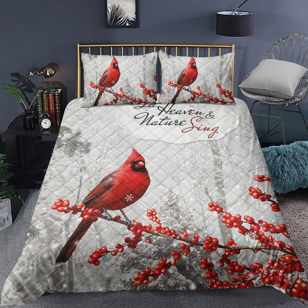 Cardinal Let Heaven And Nature Sing Quilt Bedding Set TL140905