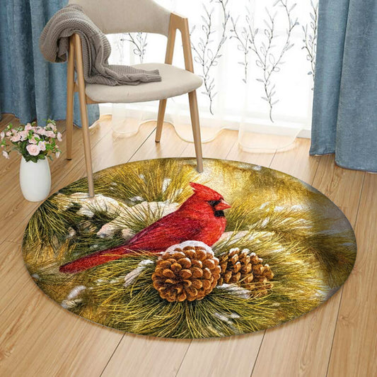Cardinal Snow Christmas Pine BT1110024RR Round Area Rug