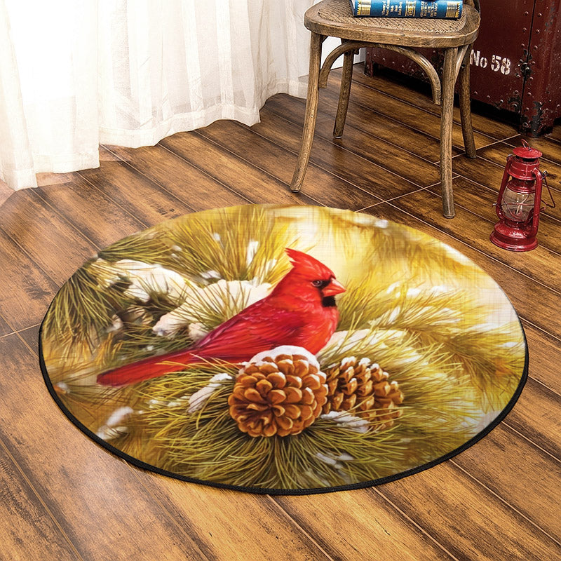Cardinal Snow Christmas Pine BT1110024RR Round Area Rug
