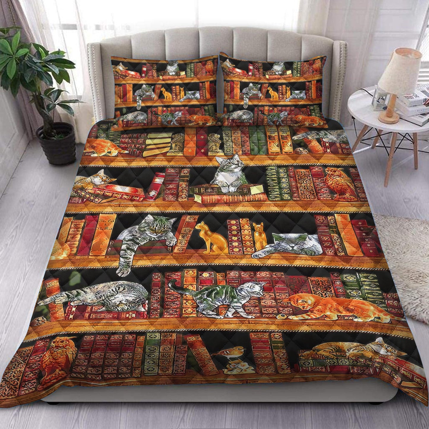 Cat And Book Quilt Bedding Set HM1809003