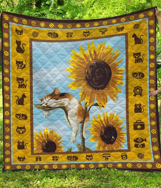 Cat And Sunflower CLP290661 Quilt Blanket