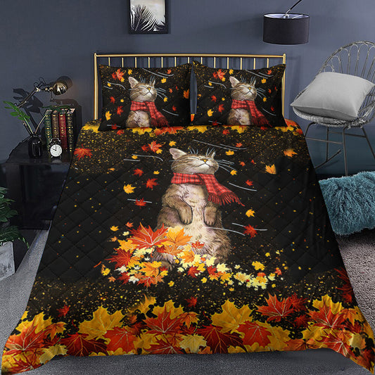 Cat Autumn Leaves Quilt Bedding Set TL180903