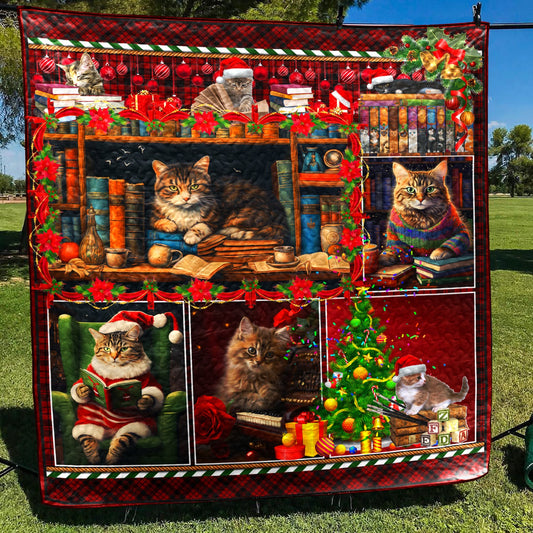 Cat Book Christmas Art Quilt HN051101T