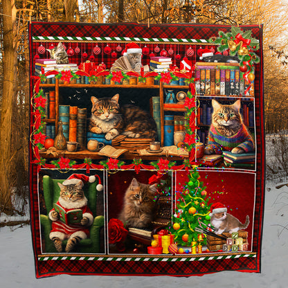 Cat Book Christmas Art Quilt HN051101T
