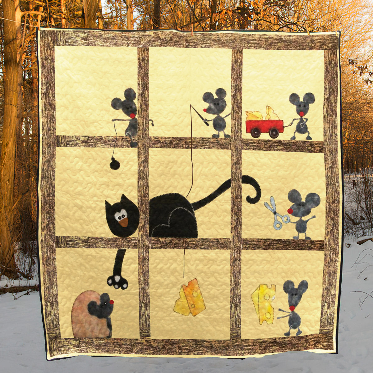 Cat Catching Mouse CLP2211052Q Quilt Blanket