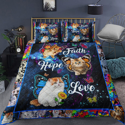 Cat Faith Hope Love Quilt Bedding Set TL230902