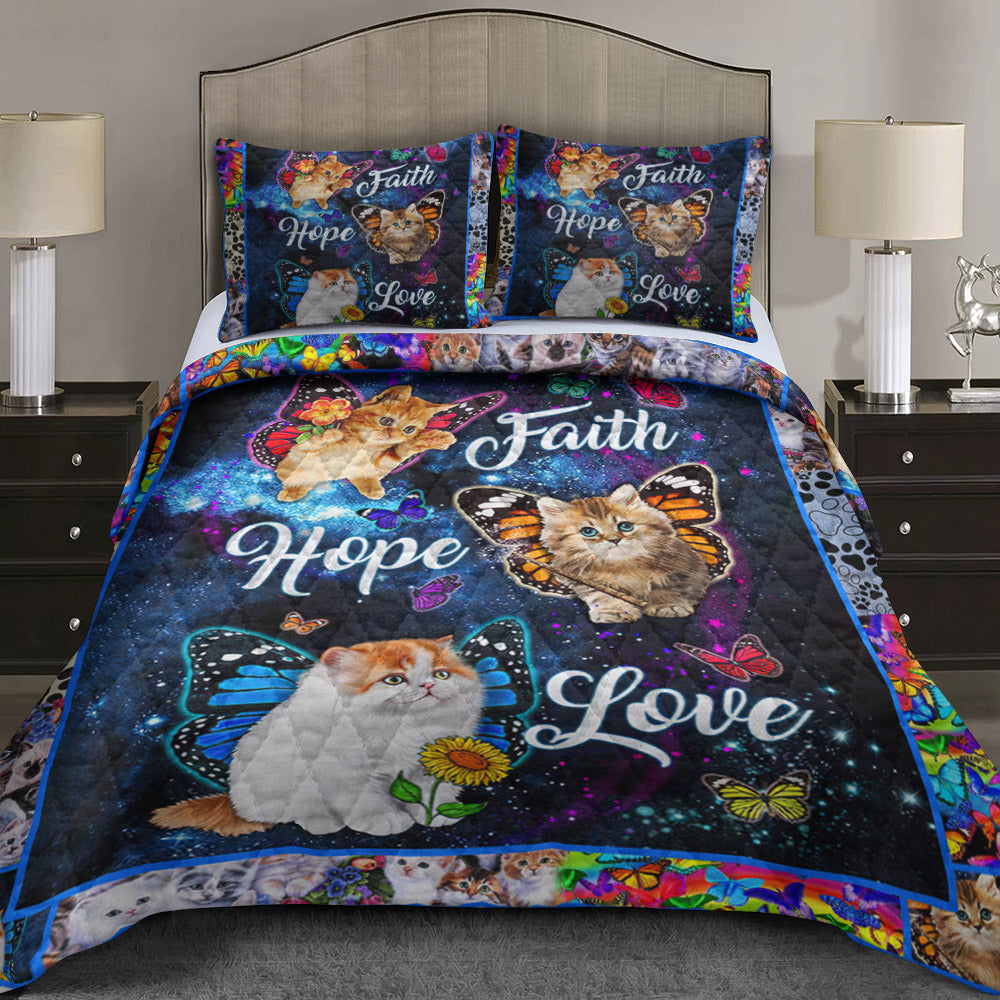 Cat Faith Hope Love Quilt Bedding Set TL230902