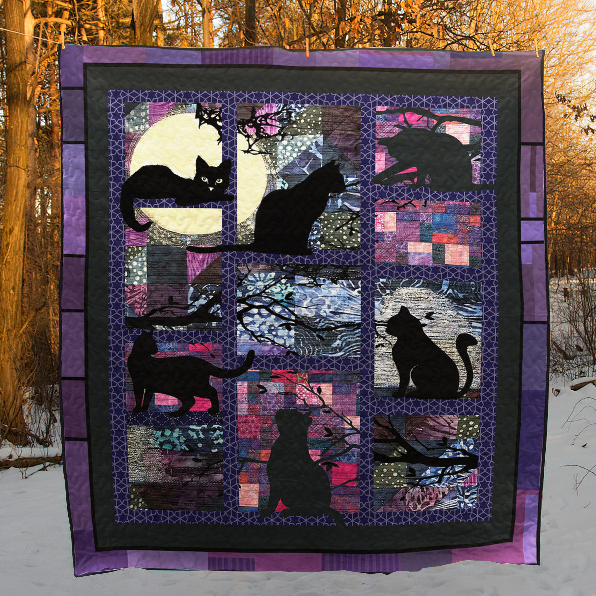 Cat Purple CLH2111107Q Quilt Blanket