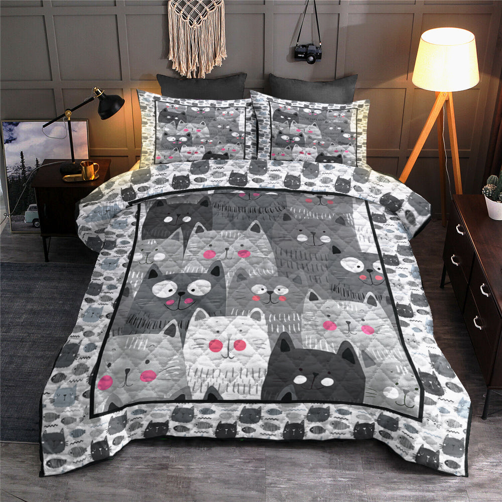 Black And White Cat Quilt Bedding Set HN2508003QBST