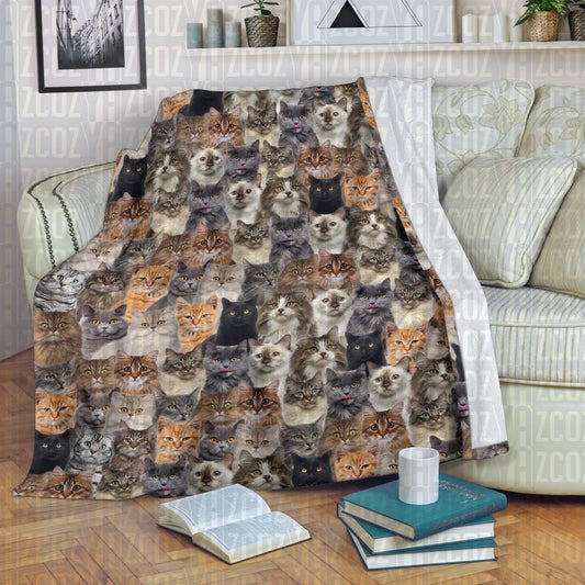 Cat Full Face CL21110214MDF Sherpa Fleece Blanket