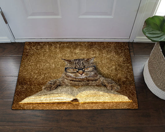 Cat Reading Book HN080914MDD Non-slip Door mats
