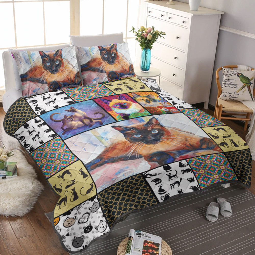 Cat Siamese CLM0611076B Quilt Bedding Set