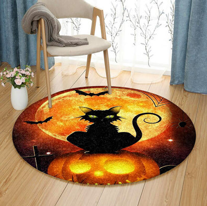 Cat With Halloween HN270807RR Round Area Rug