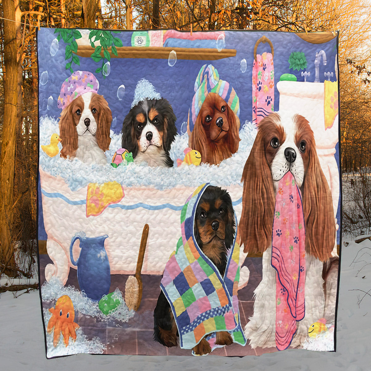 Cavalier King Charles Spaniel Bubble Bath All CL18110561MDQ Quilt Blanket