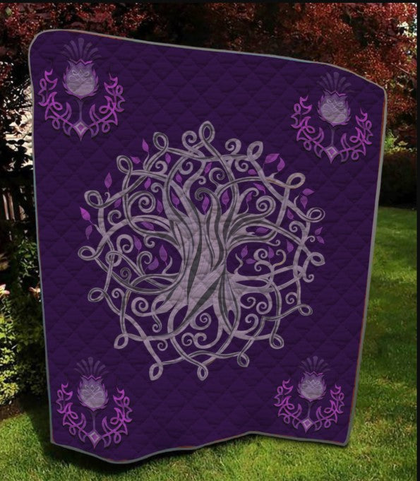 Celtic Purple Thistle Tree Of Life CLA2211181Q Quilt Blanket