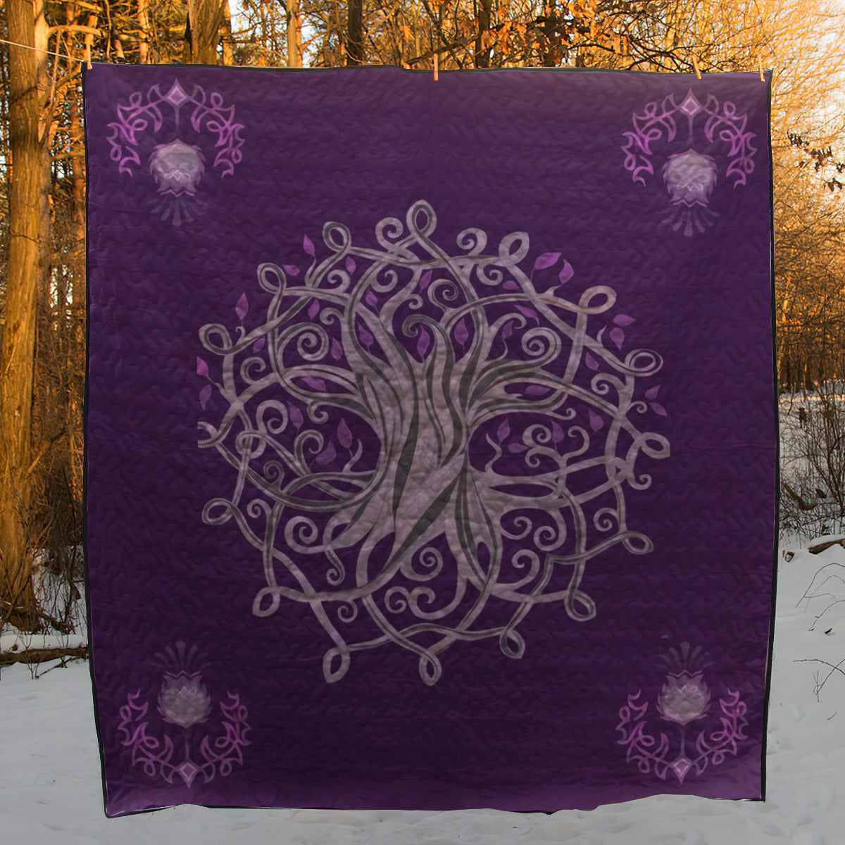 Celtic Purple Thistle Tree Of Life CLA2211181Q Quilt Blanket