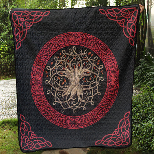 Celtic Red Thistle Tree Of Life CLA2211182Q Quilt Blanket