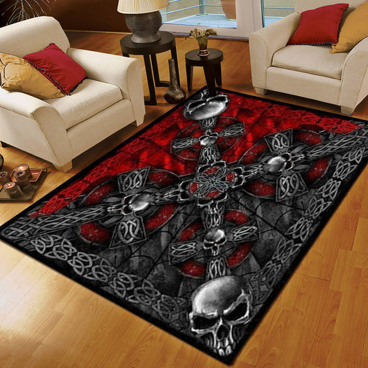Celtic Cross And Gothic Skulls Biker CL22100131MDR Rug