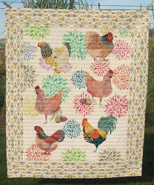 Chicken On Floral Yard CLT180609 Quilt Blanket