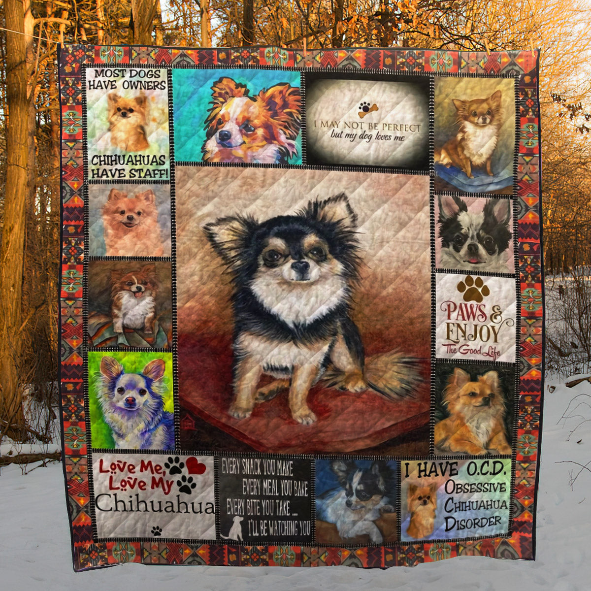 Chihuahua Longcoat Enjoy CL09100088MDQ Quilt Blanket