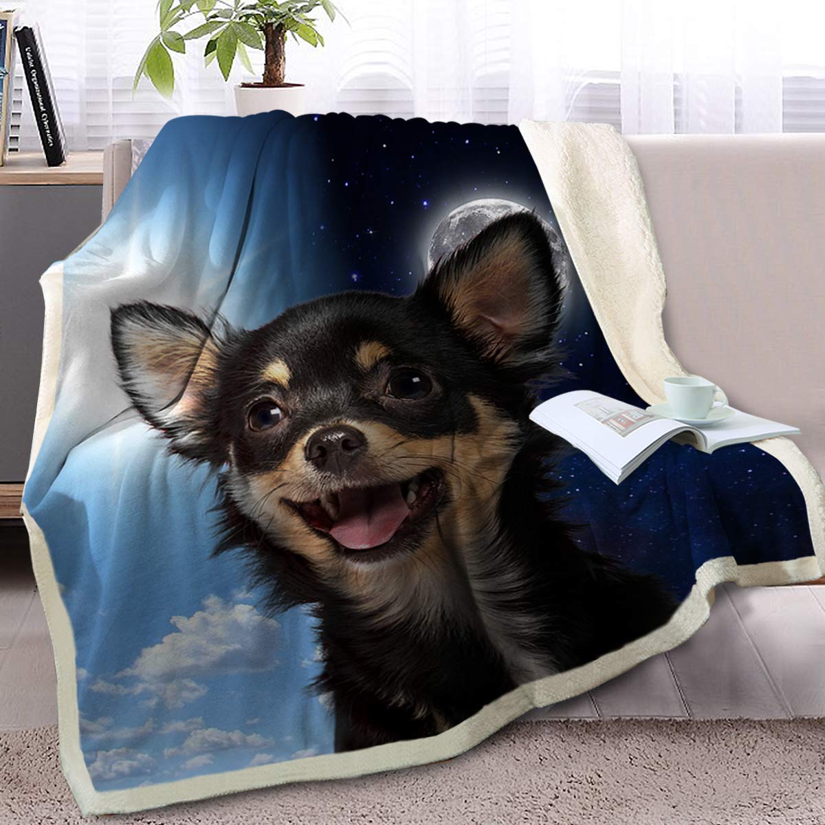 Chihuahua And Moon CLA1010410F Sherpa Fleece Blanket