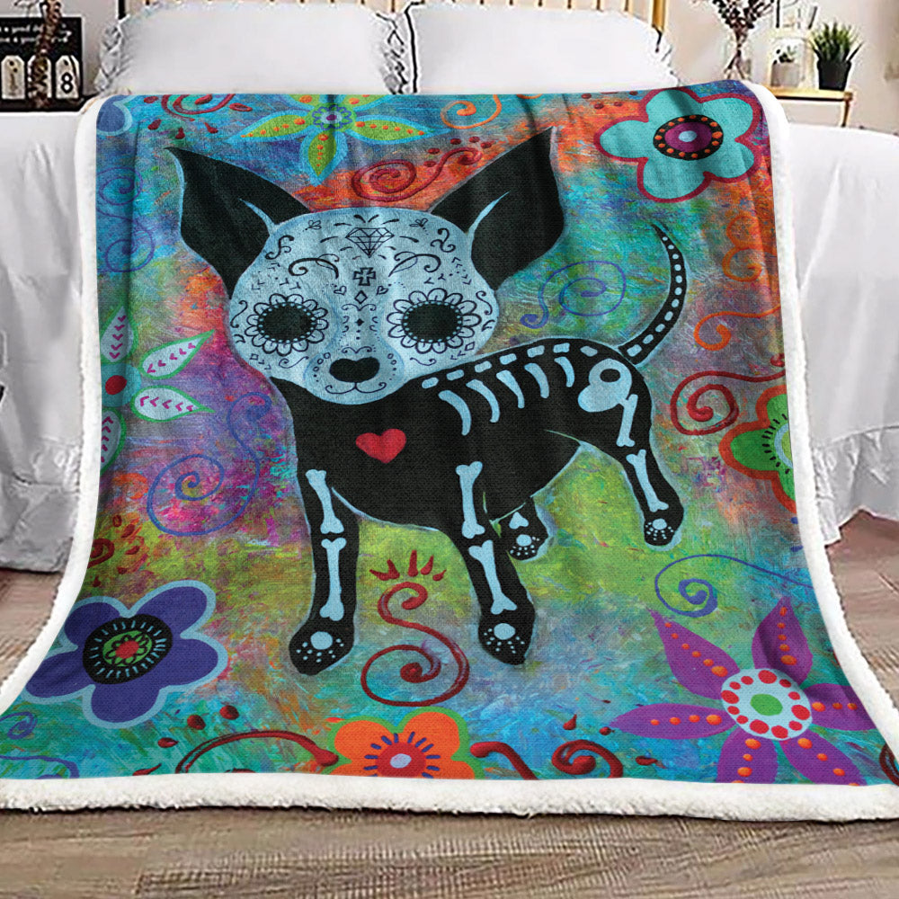 Chihuahua Day Of The Dead DV2810042F Sherpa Fleece Blanket