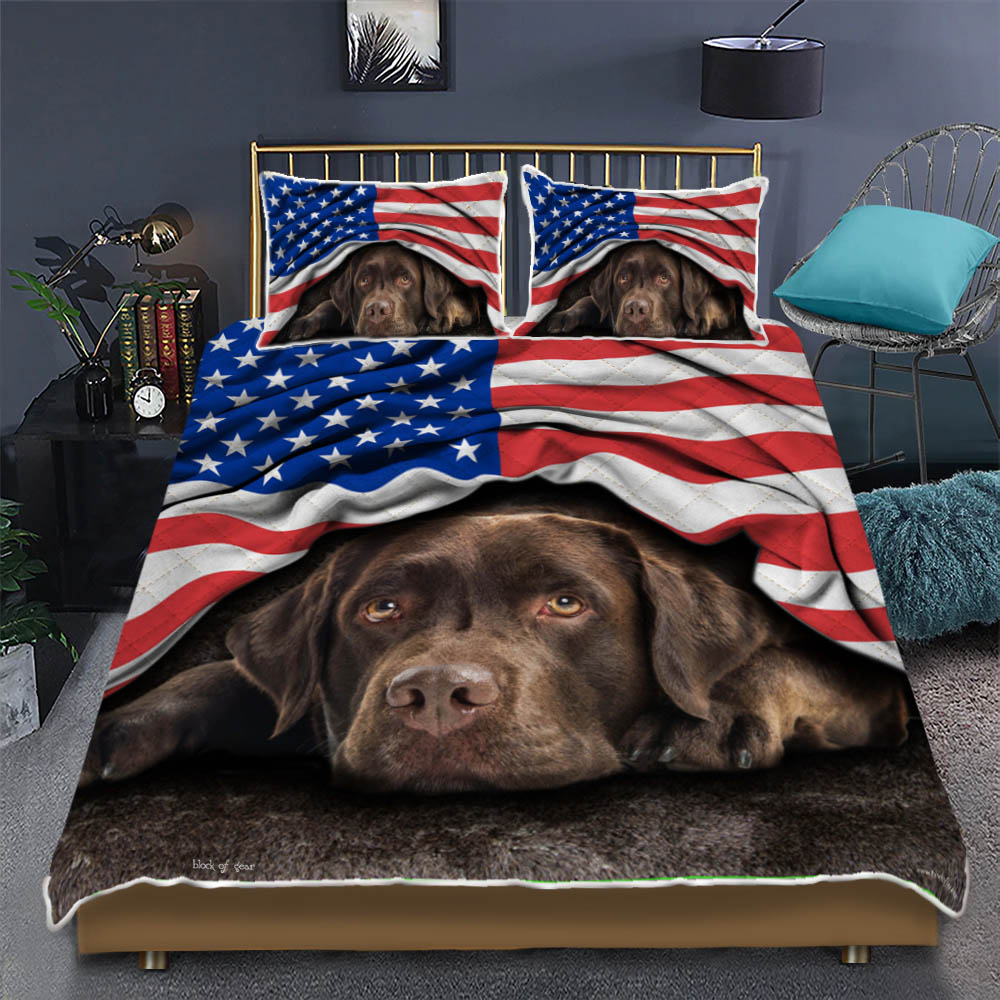 Chocolate Labrador American Patriot Quilt Bedding Set CLH1609004