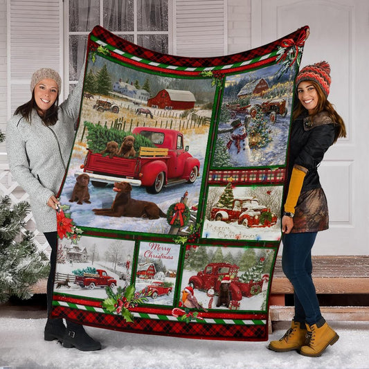 Chocolate Labrador Red Truck Christmas CL05120082MDF Sherpa Fleece Blanket