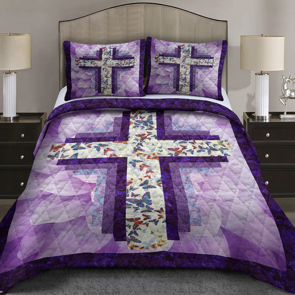 Christian Cross Butterfly Quilt Bedding Set TL100603QS