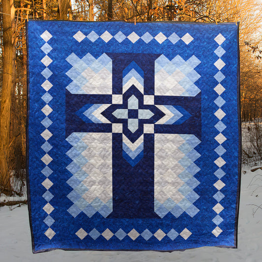 Christian Cross Blue Quilt Blanket HN010602M