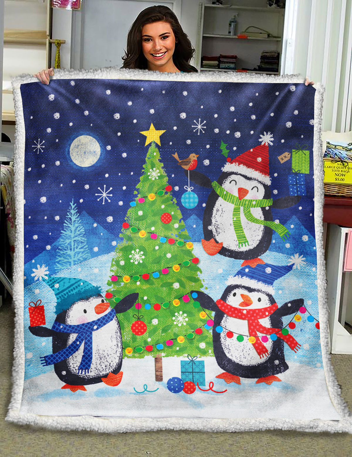 Christmas Penguin ND211001 Sherpa Fleece Blanket