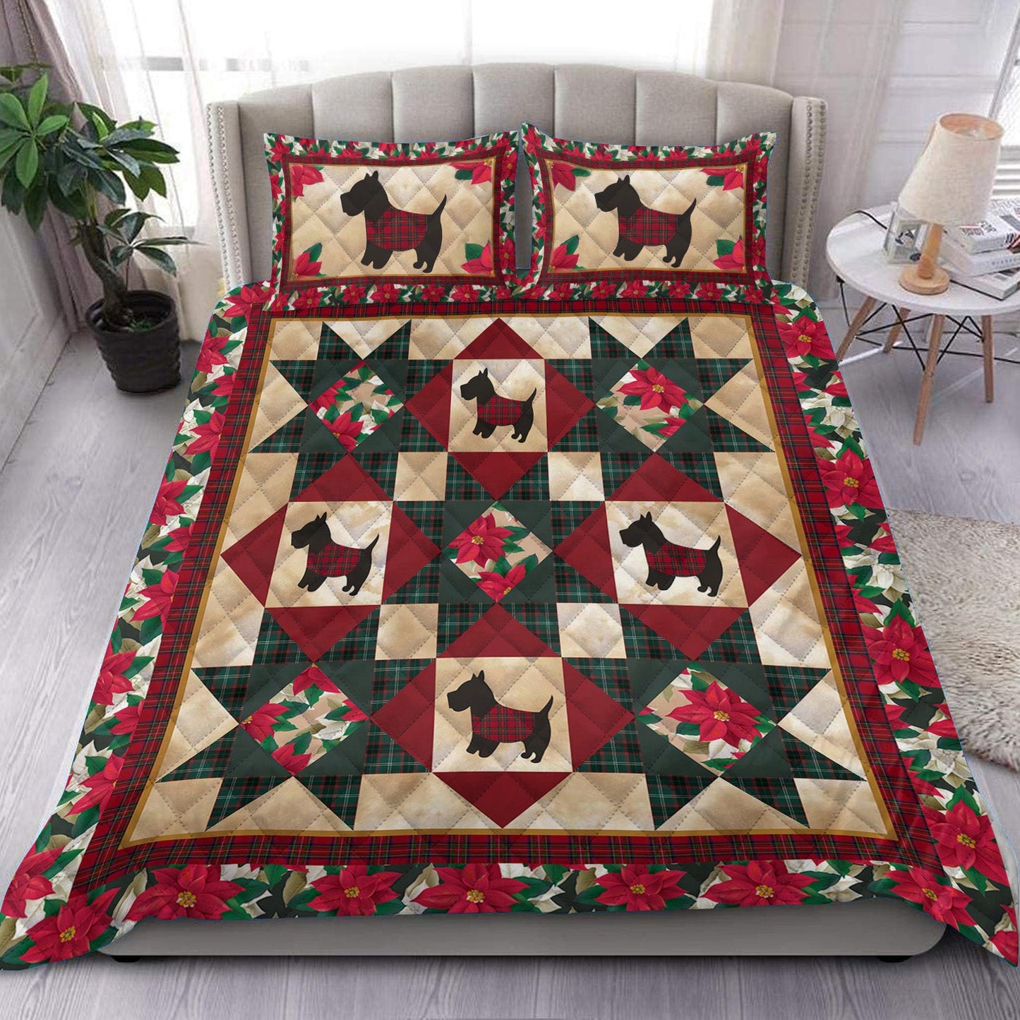 Christmas Black Scottie Quilt Bedding Set HN061002D