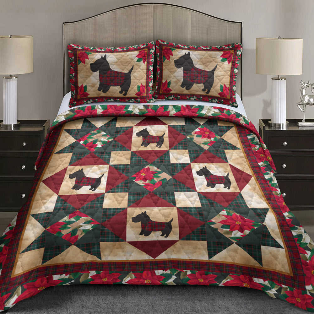 Christmas Black Scottie Quilt Bedding Set HN061002D