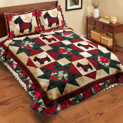 Christmas Black Scottie Quilt Bedding Set HN061002D