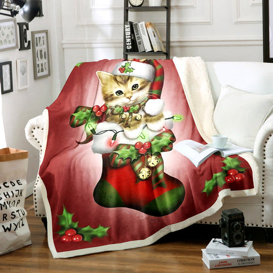 Christmas Cat In Stock Sherpa Fleece Blanket MN251007