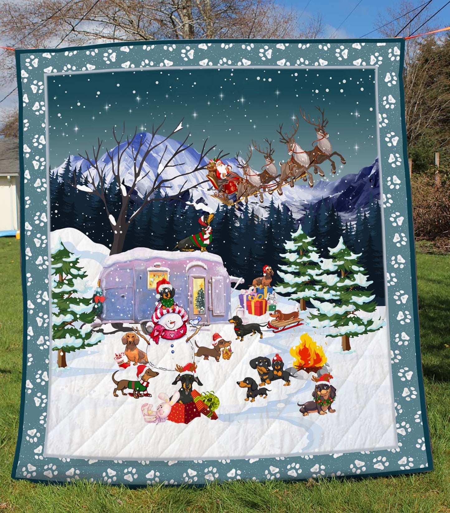 Christmas Dachshund CLA0312541Q Quilt Blanket