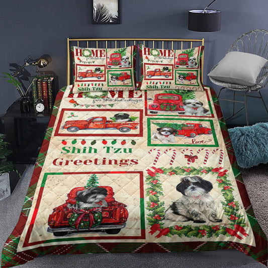 Christmas Holidays Shih Tzu Dogs Quilt Bedding Set TL290905