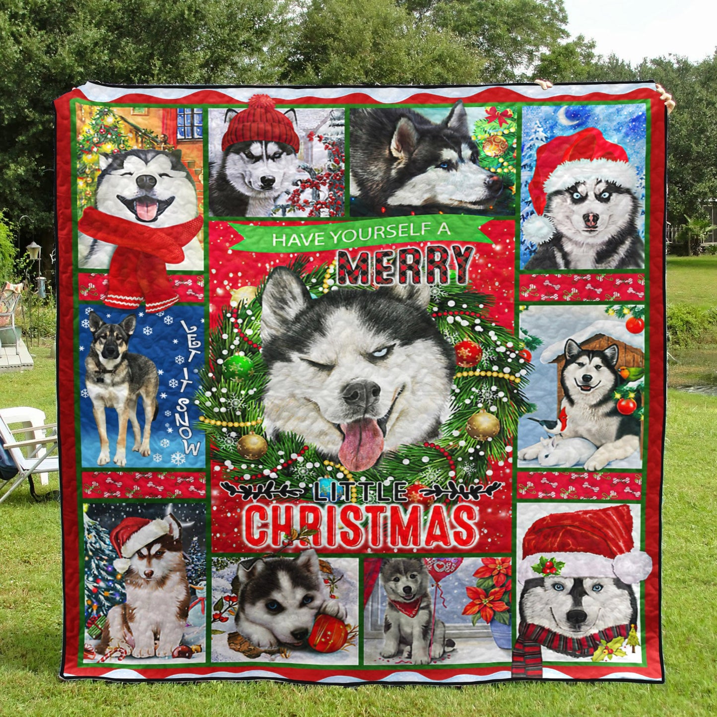 Christmas Husky HM031103D Quilt Blanket