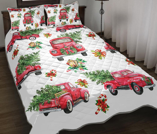 Christmas Red Truck Quilt Bedding Set TL220903